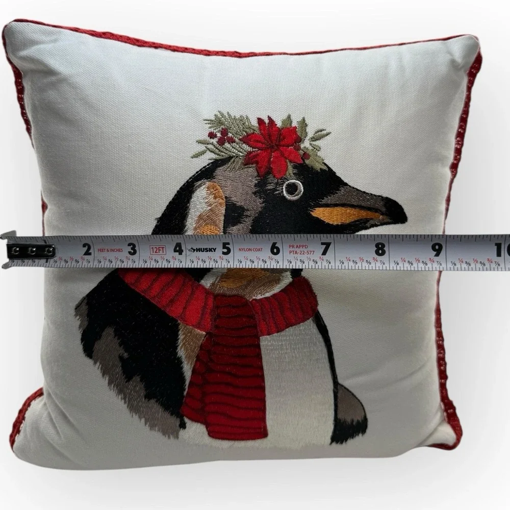 Pier 1 Christmas Penguin Embroidered Throw Accent Pillow 11